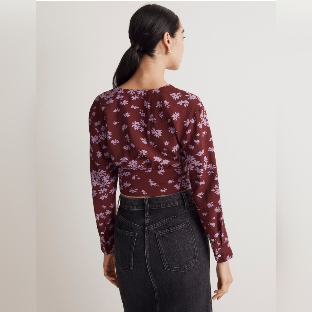 Madewell blouse V-Neck Button-Front Shirt Floral Print‎ Size L - Picture 3 of 14